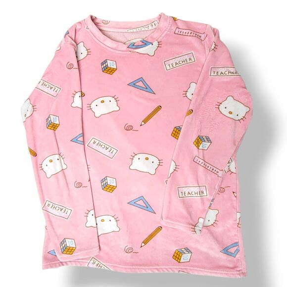 Hello Kitty Other - Sanrio Hello Kitty Pajama Top Pink Fleece Teacher Pattern Graphic Women's Size M
